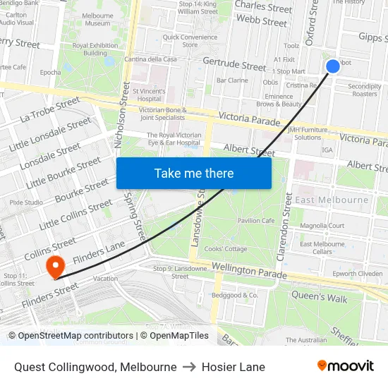 Quest Collingwood, Melbourne to Hosier Lane map