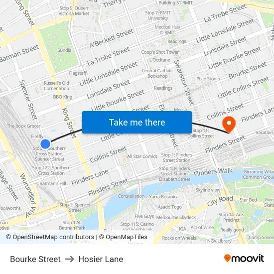 Bourke Street to Hosier Lane map