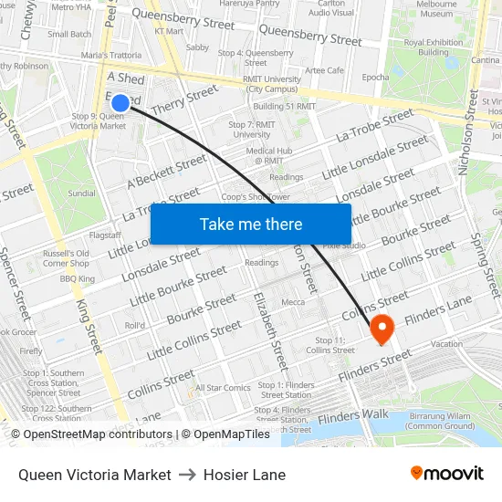 Queen Victoria Market to Hosier Lane map