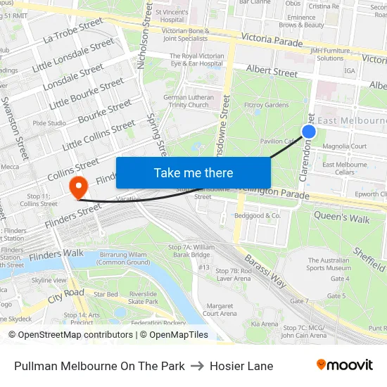 Pullman Melbourne On The Park to Hosier Lane map