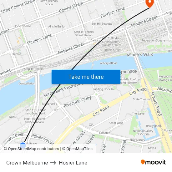 Crown Melbourne to Hosier Lane map