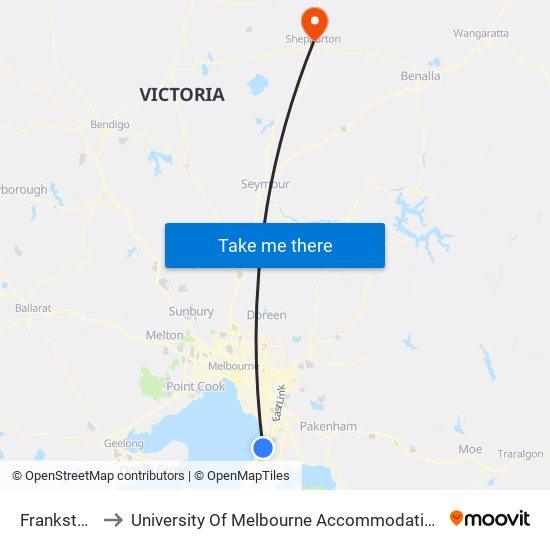 Frankston to University Of Melbourne Accommodation map