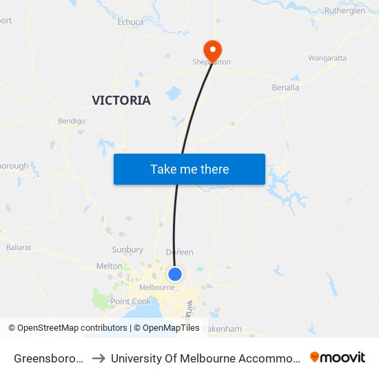 Greensborough to University Of Melbourne Accommodation map