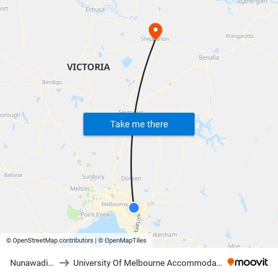 Nunawading to University Of Melbourne Accommodation map