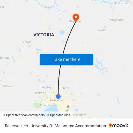 Reservoir to University Of Melbourne Accommodation map