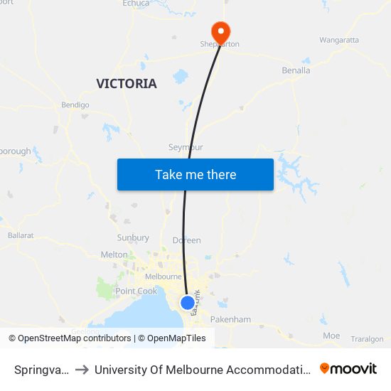 Springvale to University Of Melbourne Accommodation map