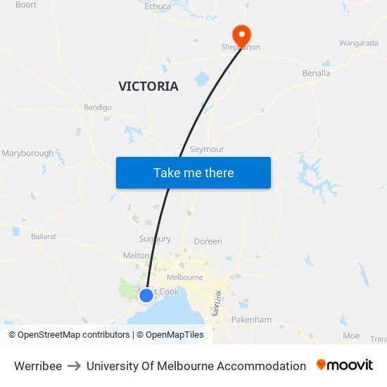 Werribee to University Of Melbourne Accommodation map