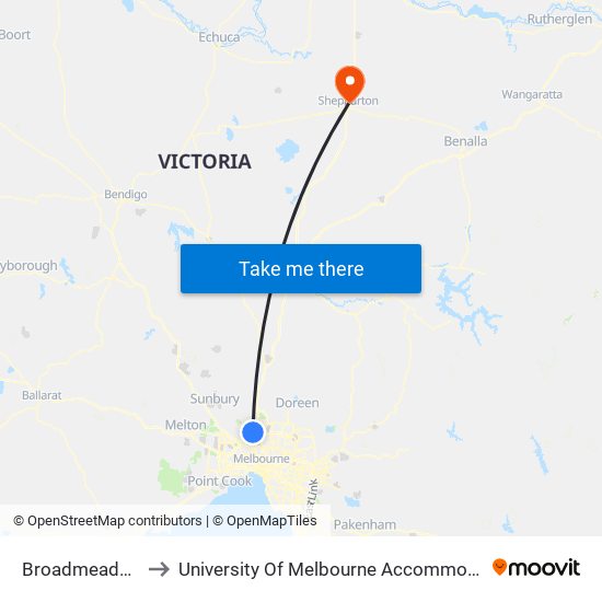 Broadmeadows to University Of Melbourne Accommodation map