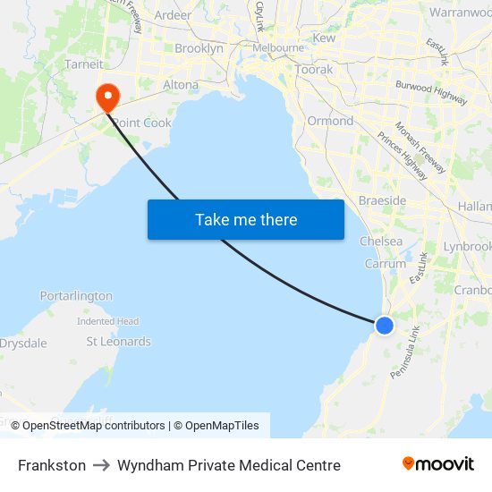 Frankston to Wyndham Private Medical Centre map