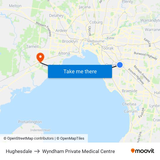 Hughesdale to Wyndham Private Medical Centre map