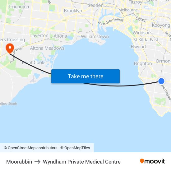 Moorabbin to Wyndham Private Medical Centre map