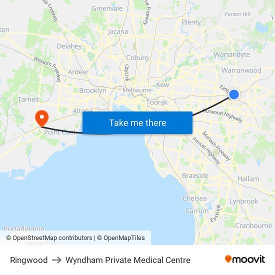 Ringwood to Wyndham Private Medical Centre map