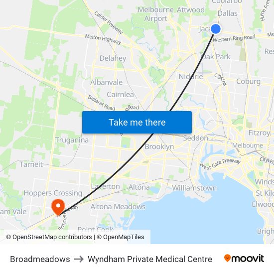 Broadmeadows to Wyndham Private Medical Centre map