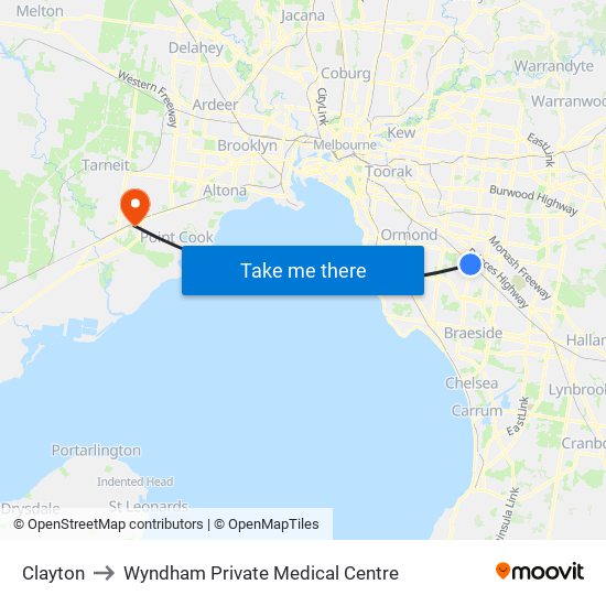 Clayton to Wyndham Private Medical Centre map