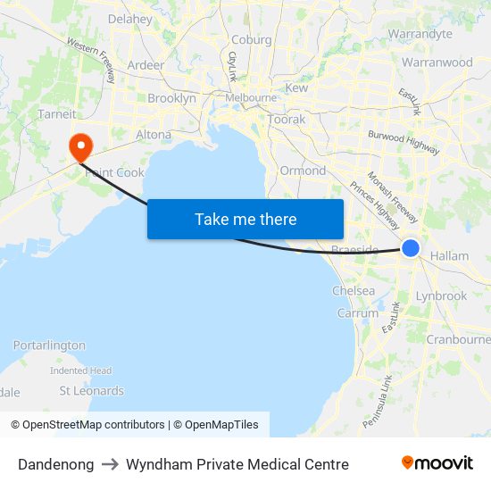 Dandenong to Wyndham Private Medical Centre map