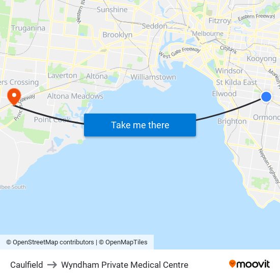 Caulfield to Wyndham Private Medical Centre map