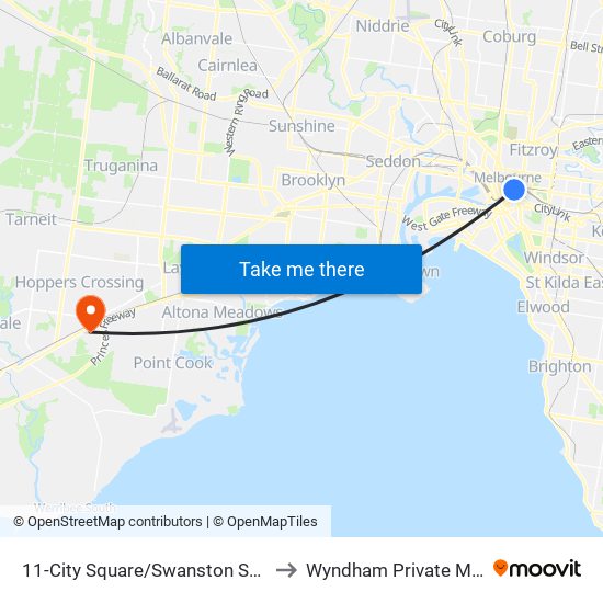 11-City Square/Swanston St (Melbourne City) to Wyndham Private Medical Centre map