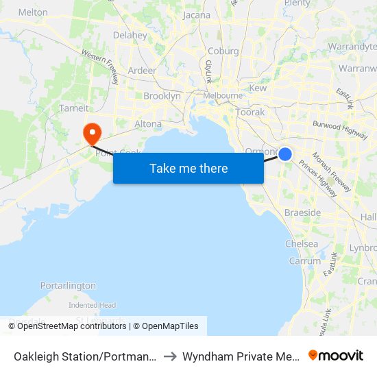 Oakleigh Station/Portman St (Oakleigh) to Wyndham Private Medical Centre map