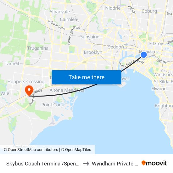 Skybus Coach Terminal/Spencer St (Melbourne City) to Wyndham Private Medical Centre map