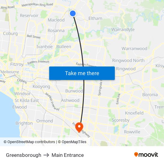 Greensborough to Main Entrance map