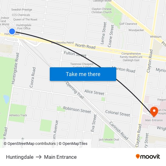 Huntingdale to Main Entrance map