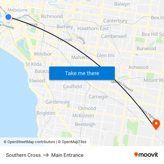 Southern Cross to Main Entrance map