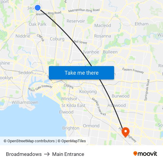 Broadmeadows to Main Entrance map