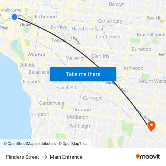 Flinders Street to Main Entrance map