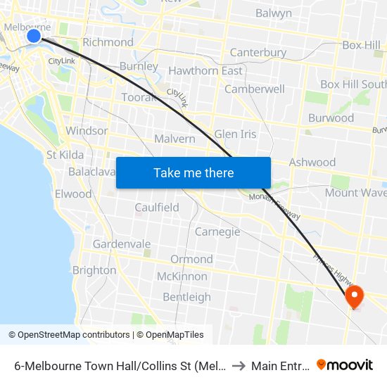 6-Melbourne Town Hall/Collins St (Melbourne City) to Main Entrance map