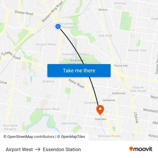 Airport West to Essendon Station map