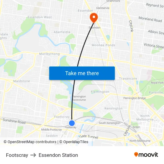Footscray to Essendon Station map