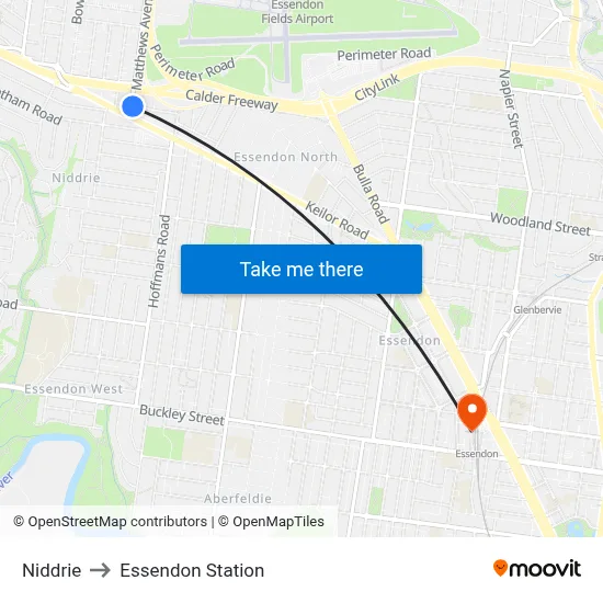 Niddrie to Essendon Station map