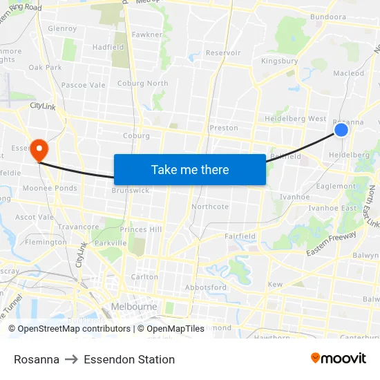 Rosanna to Essendon Station map