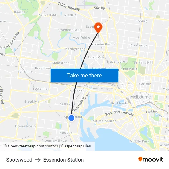Spotswood to Essendon Station map