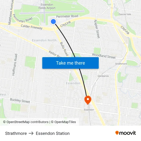 Strathmore to Essendon Station map