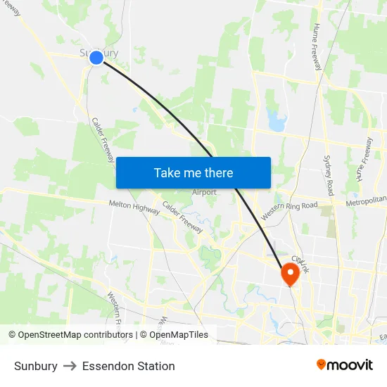 Sunbury to Essendon Station map