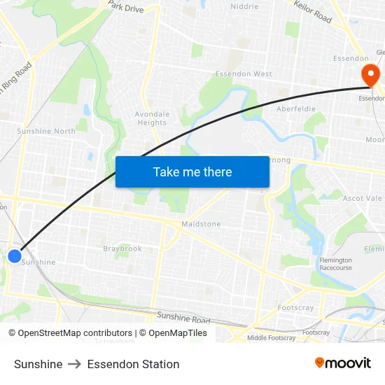 Sunshine to Essendon Station map