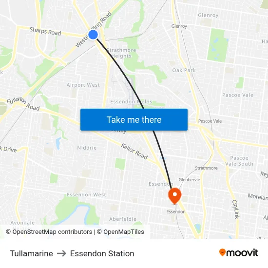 Tullamarine to Essendon Station map