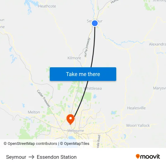 Seymour to Essendon Station map