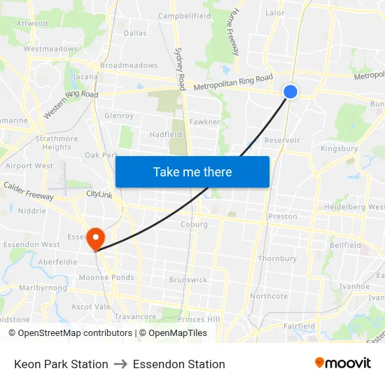 Keon Park Station to Essendon Station map