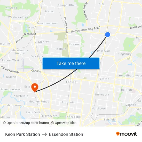 Keon Park Station to Essendon Station map