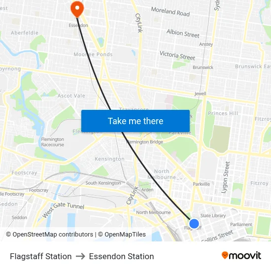 Flagstaff Station to Essendon Station map