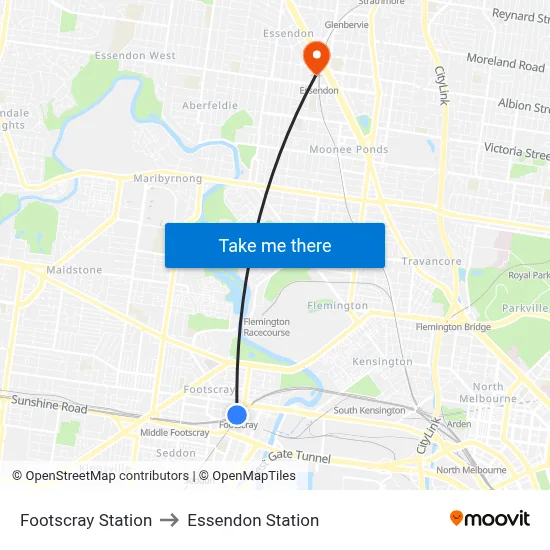 Footscray Station to Essendon Station map
