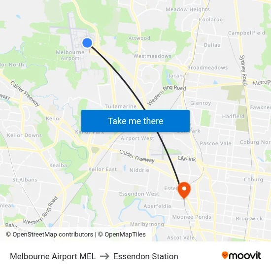 Melbourne Airport MEL to Essendon Station map
