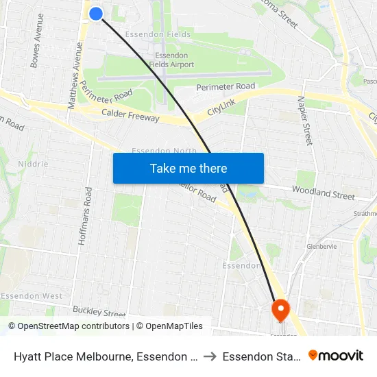 Hyatt Place Melbourne, Essendon Fields to Essendon Station map