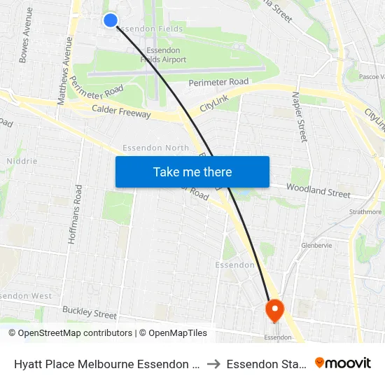 Hyatt Place Melbourne Essendon Fields to Essendon Station map