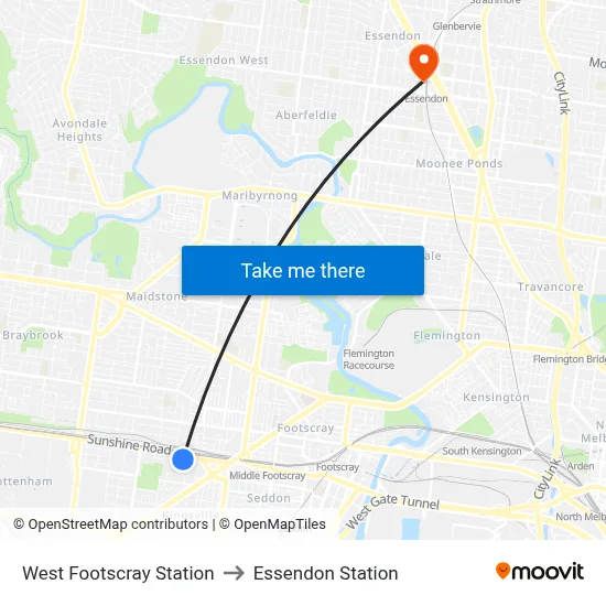 West Footscray Station to Essendon Station map