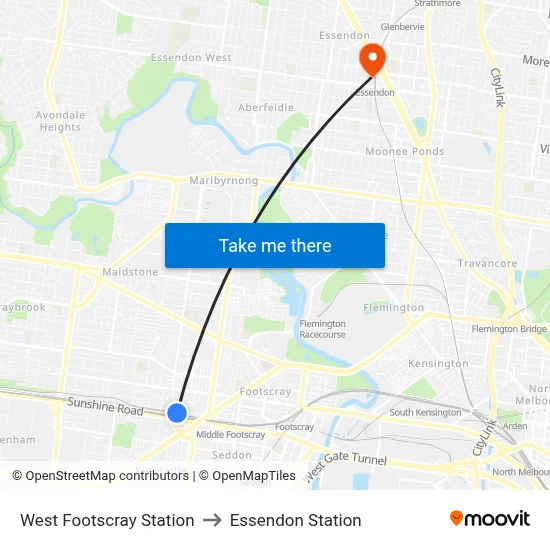 West Footscray Station to Essendon Station map