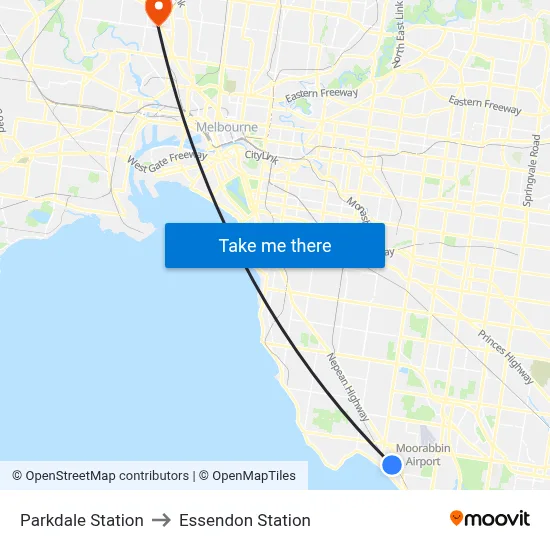 Parkdale Station to Essendon Station map