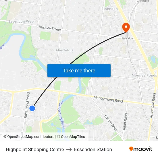 Highpoint Shopping Centre to Essendon Station map